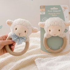 FS909: Plush Lamb Wooden Rattle